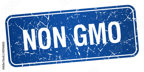 non gmo blue square grunge textured isolated stamp