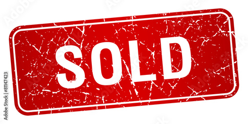 sold red square grunge textured isolated stamp