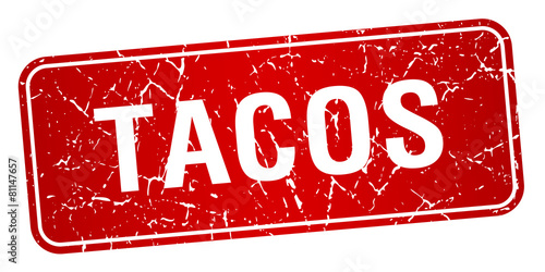 tacos red square grunge textured isolated stamp