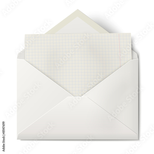White opened envelope with sheet of squared paper inside