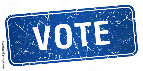 vote blue square grunge textured isolated stamp