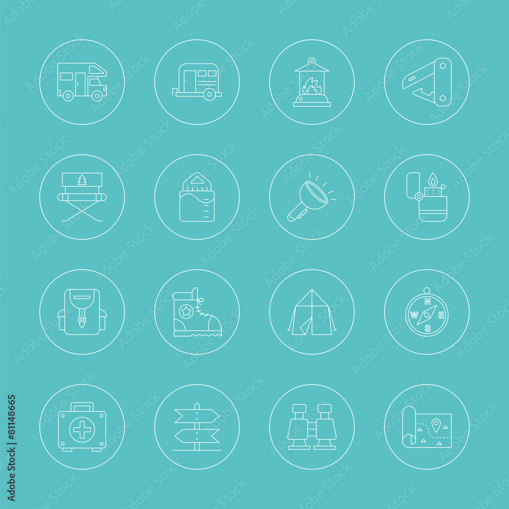 camping line icon set camping line icon set
