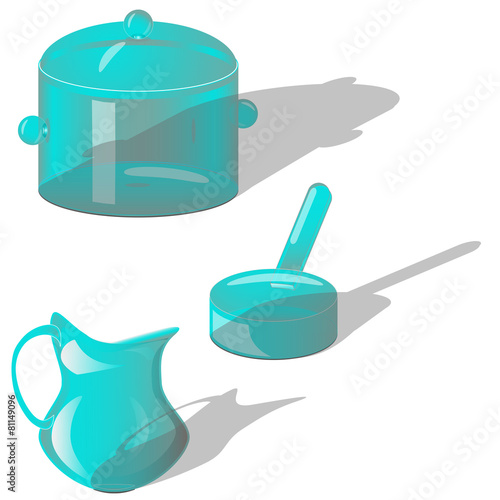 glasswares with long shadows on white background
