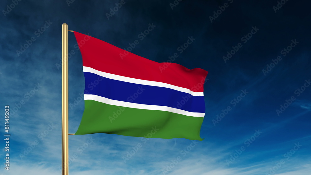 Gambia flag slider style. Waving in the wind with cloud Gambia flag slider style. Waving in the wind with cloud