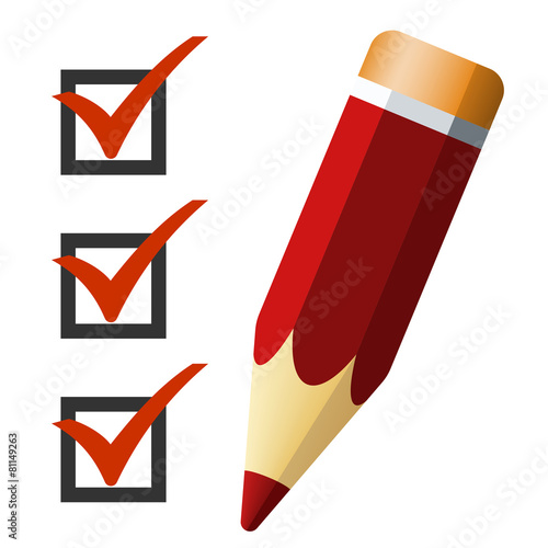 Pencil icon with checklist, vector illustration
