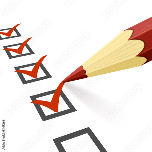 Canvas Print Checklist and pencil close-up on white background