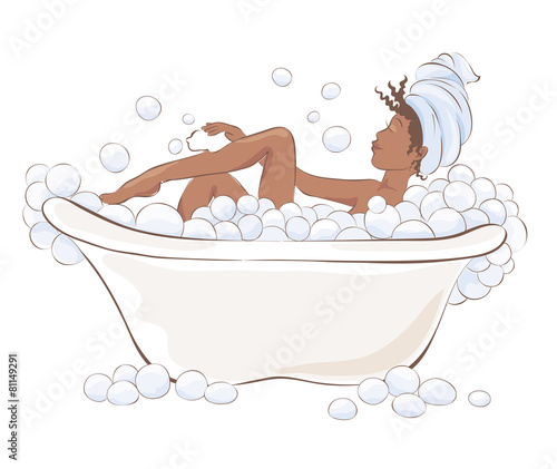 Vector illustration - african girl in the bathroom