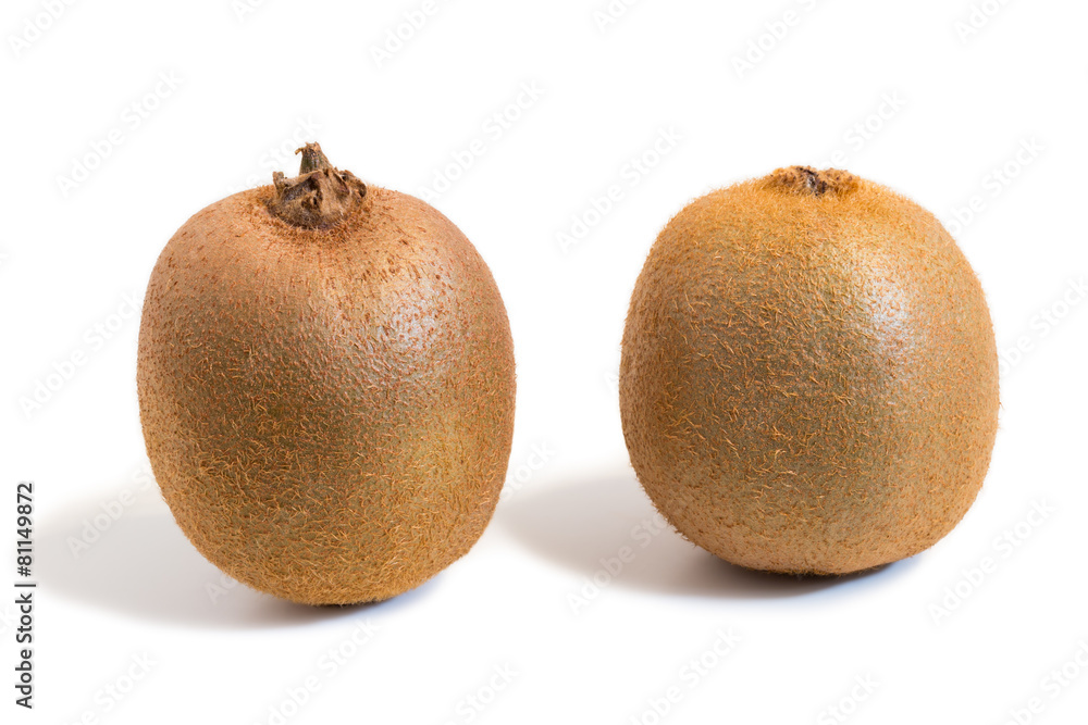 Closeup of two kiwifruits with shadow isolated on white Closeup of two kiwifruits with shadow isolated on white