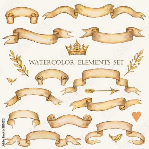 Watercolor set of ribbons