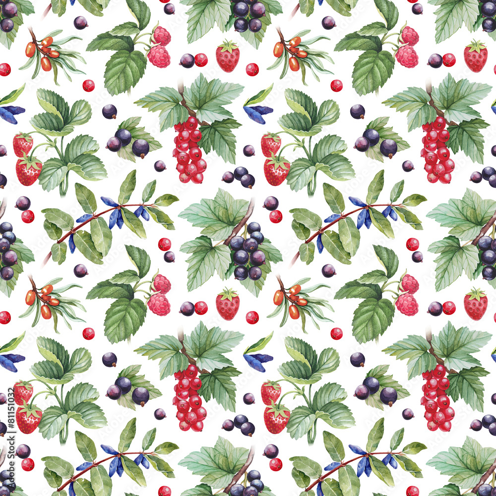 Seamless pattern with watercolor illustrations of berries Seamless pattern with watercolor illustrations of berries