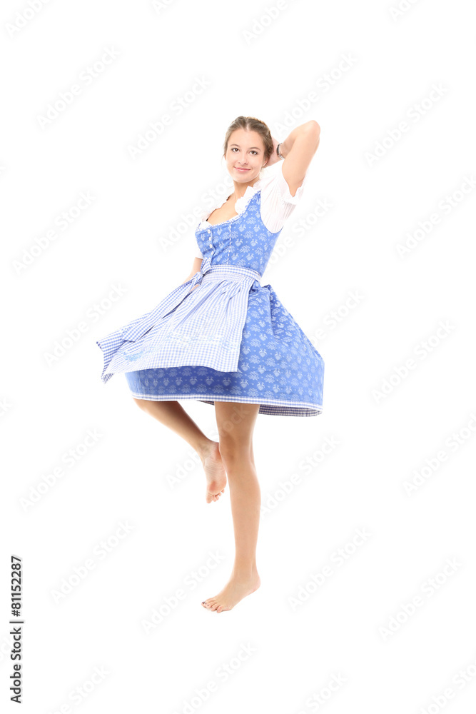 Tanzende Frau in bayrischer Tracht