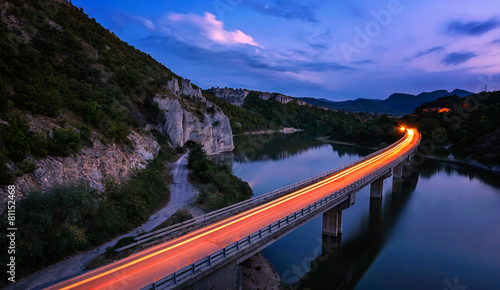 Night view of the bridge over the Tzonevo lake, Bulgaria