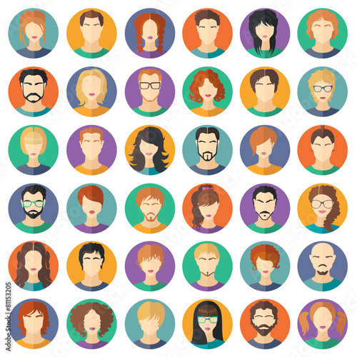 Vector set of stylish avatars. Girls and guys