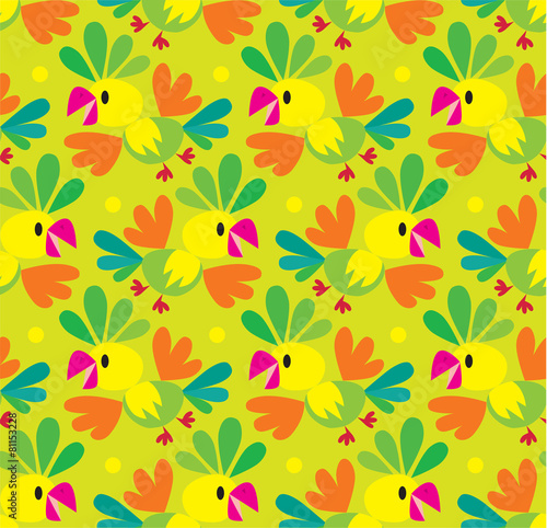 Seamless pattern with funny parrot