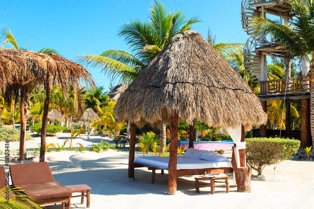 tropical pavillion on the beach of Carribean sea