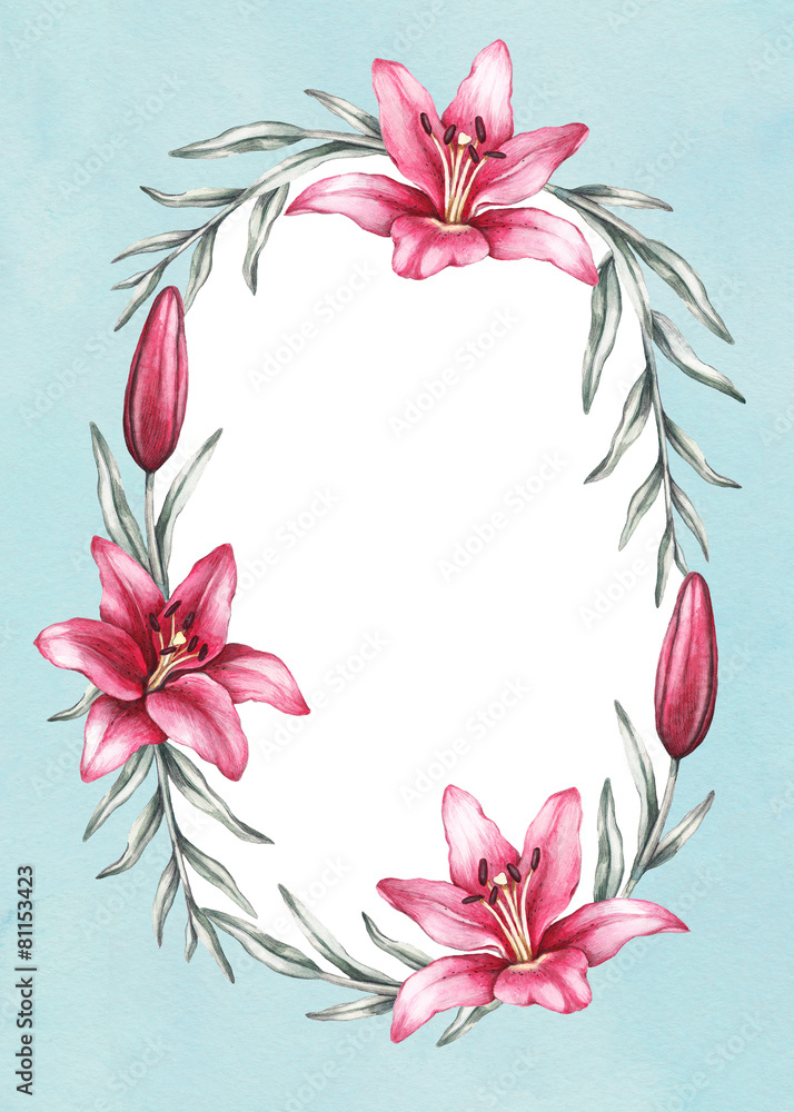 Background with drawing of lily flowers. Perfect for greeting ca