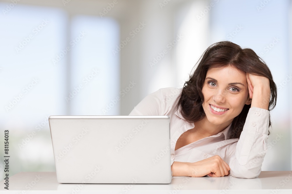Laptop. Africian American Woman on White Seamless with laptop Laptop. Africian American Woman on White Seamless with laptop