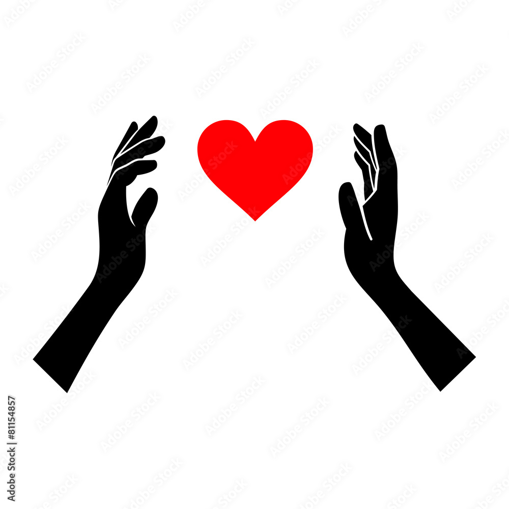 Heart in Hands Silhouette on White Background. Vector Heart in Hands Silhouette on White Background. Vector