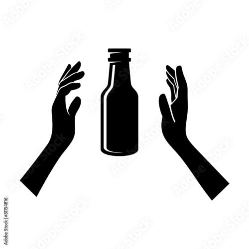 Beer Bottle in the Hands Isolated on White. Vector