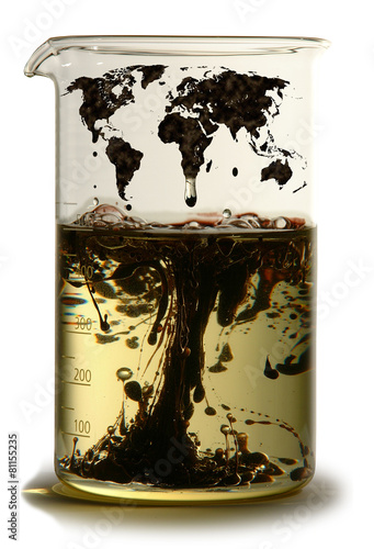 Pollution globe. Abstract background of oil film on water