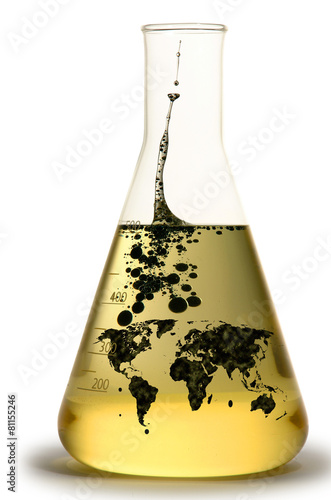 Pollution globe. Abstract background of oil film on water