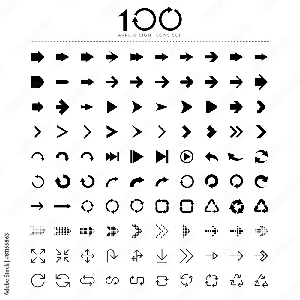 100 Basic arrow sign icons set