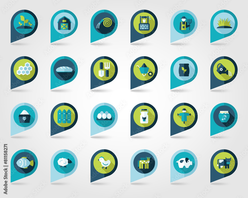 Farm Garden flat mapping pin icon with long shadow Farm Garden flat mapping pin icon with long shadow
