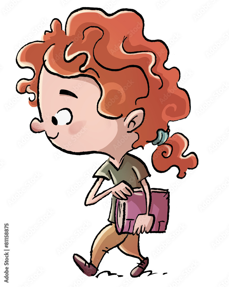 niña caminando con libro niña caminando con libro