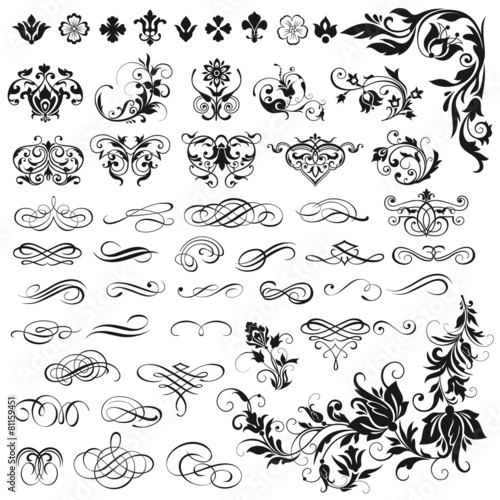 Vector set of calligraphic elements for design