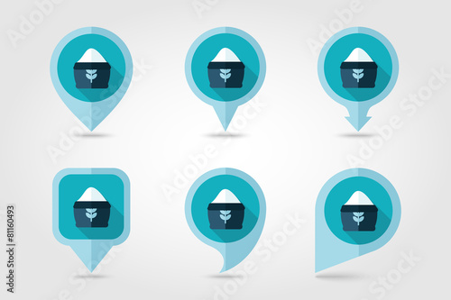 Sack of flour flat mapping pin icon with long shadow