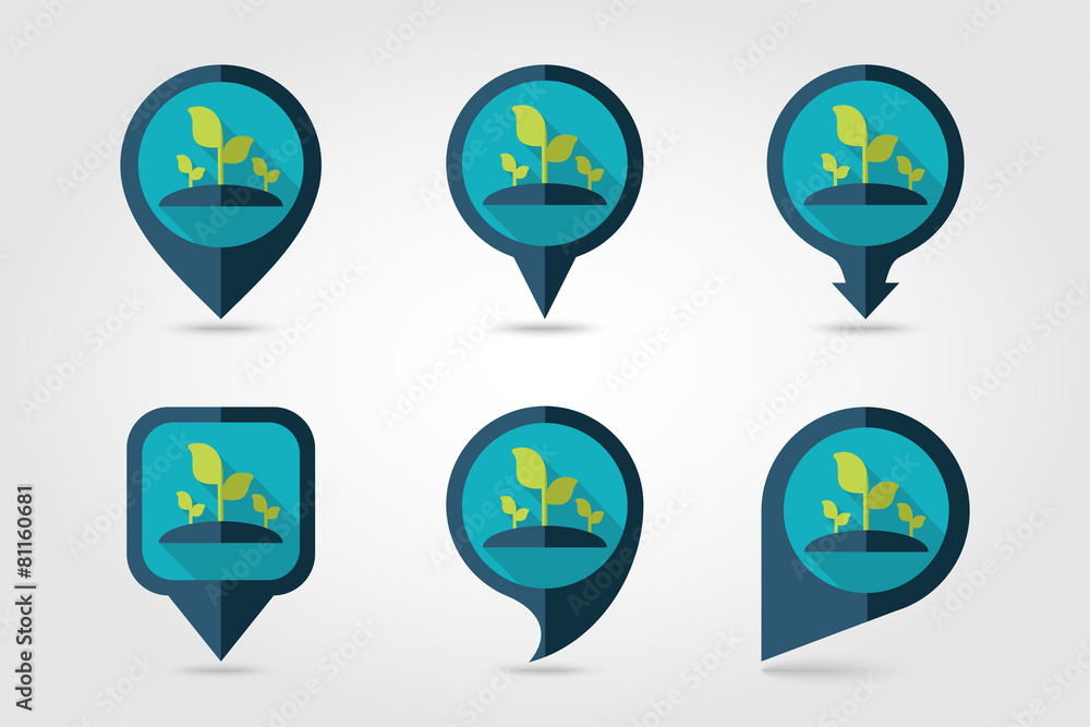 Plant sprout flat mapping pin icon with long shadow Plant sprout flat mapping pin icon with long shadow