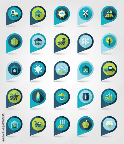 Farm Field flat mapping pin icon with long shadow