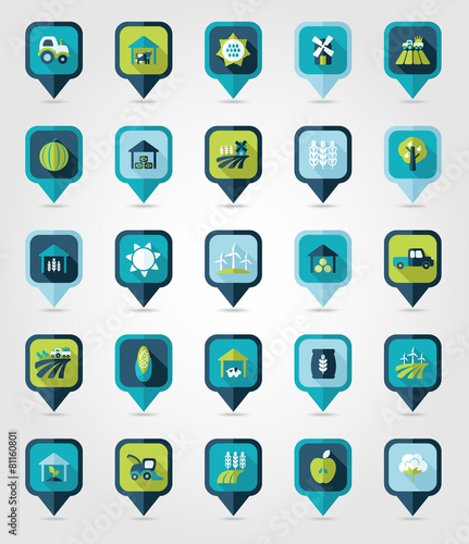 Farm Field flat mapping pin icon with long shadow