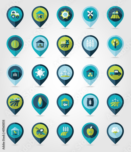 Farm Field flat mapping pin icon with long shadow