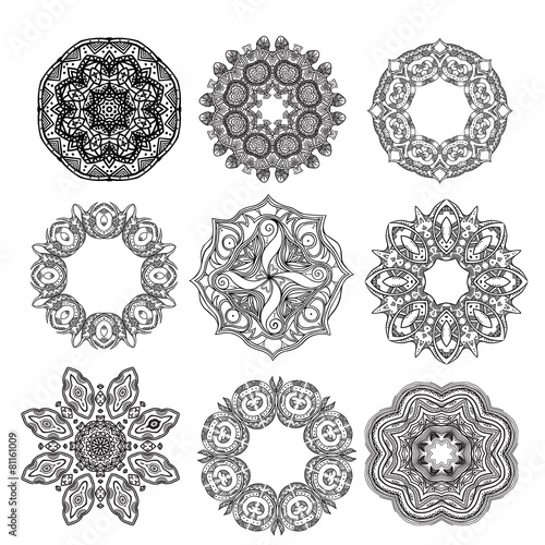 Set of round ornaments. Vector mandalas