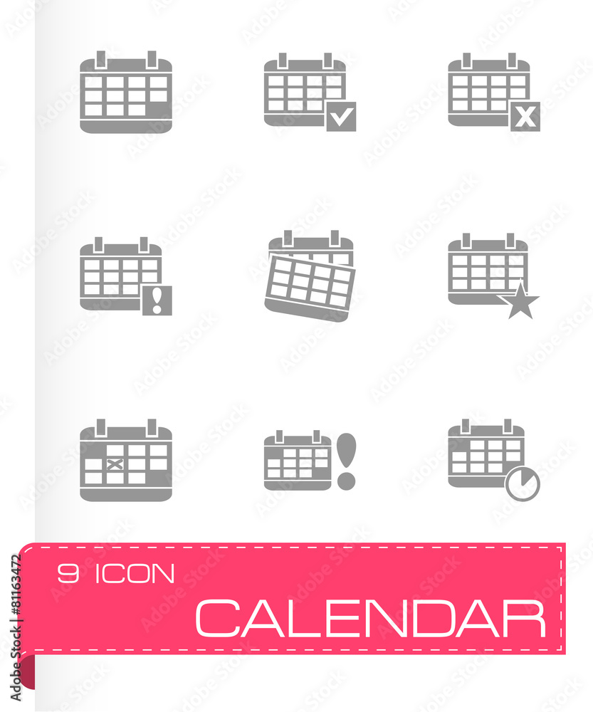 Vector black calendar icon set