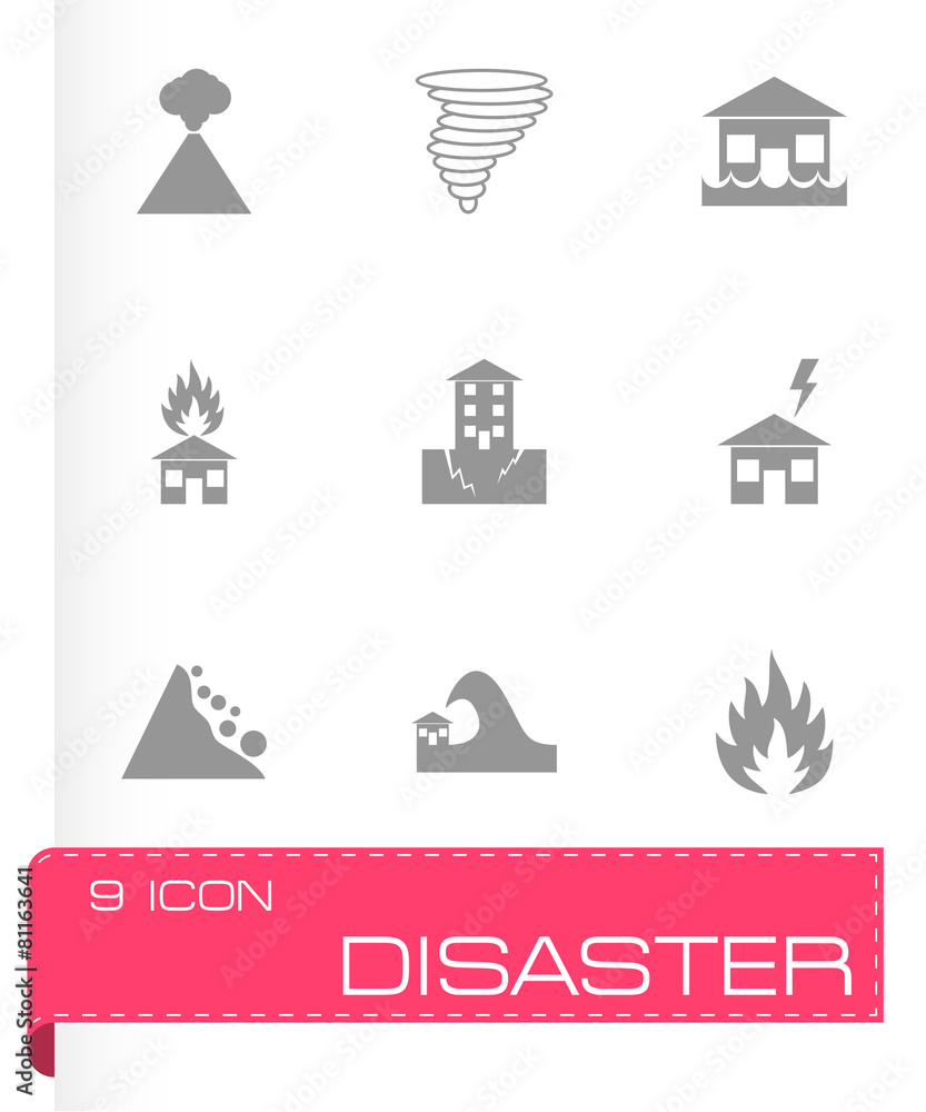 Vector black disaster icon set