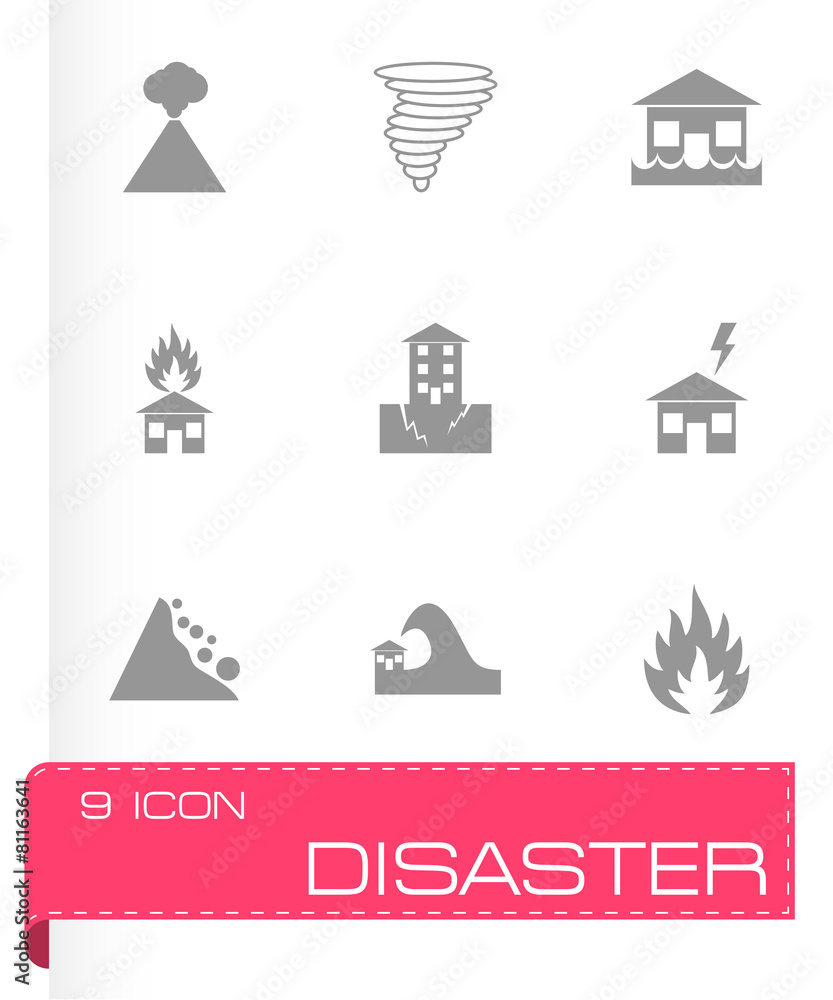 Vector black disaster icon set Vector black disaster icon set