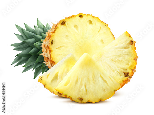 Cut pineapple and pieces isolated on white background