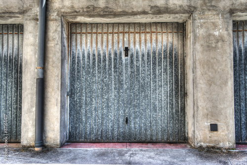 metal door of a garage in hdr