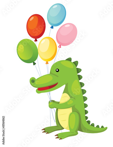 cartoon crocodile holding balloons