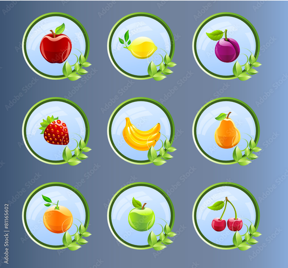 Obraz premium Fruit Icons, fruit labels