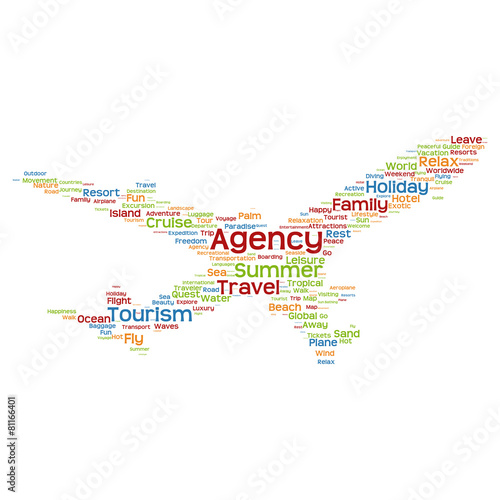 Vector conceptual agency travel or tourism plane word cloud