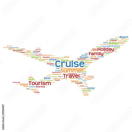 Vector conceptual cruise travel or tourism plane word cloud
