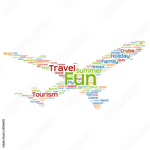 Vector conceptual fun travel or tourism plane word cloud