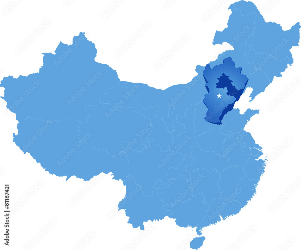 Fototapeta premium Map of People's Republic of China - Hebei province