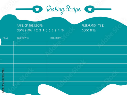 Recipe card with wooden spoon. Vector design.