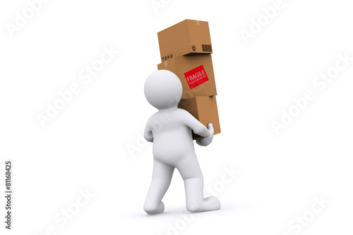 White holding cardboard box with clipping path.