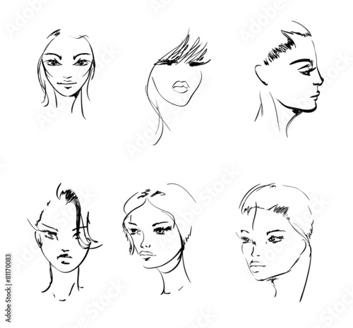 Vector Sketch. Beauty girl face on a white background