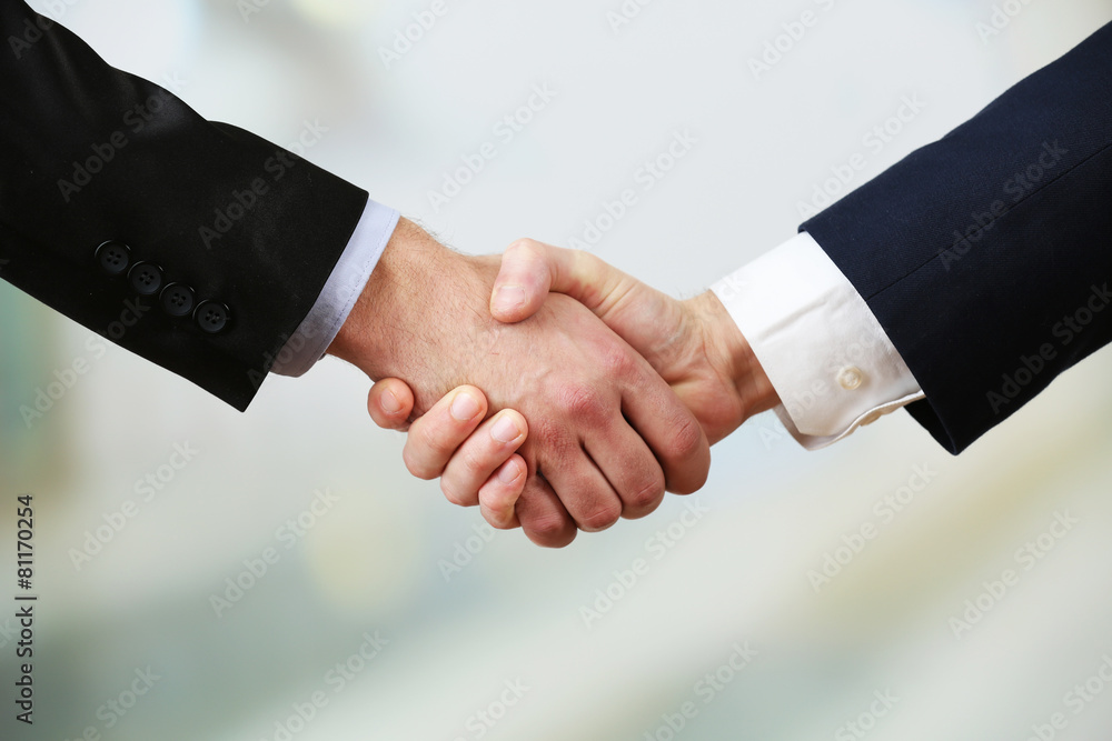 Business handshake on bright background Business handshake on bright background